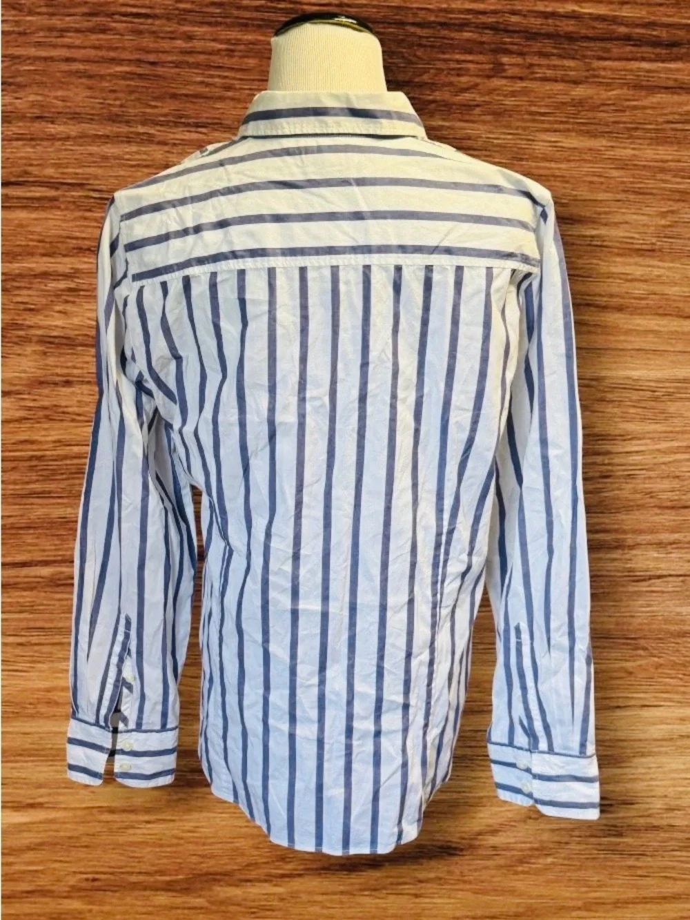 EUC J. Crew Blue and White Vertical Stripe Button-Up Shirt